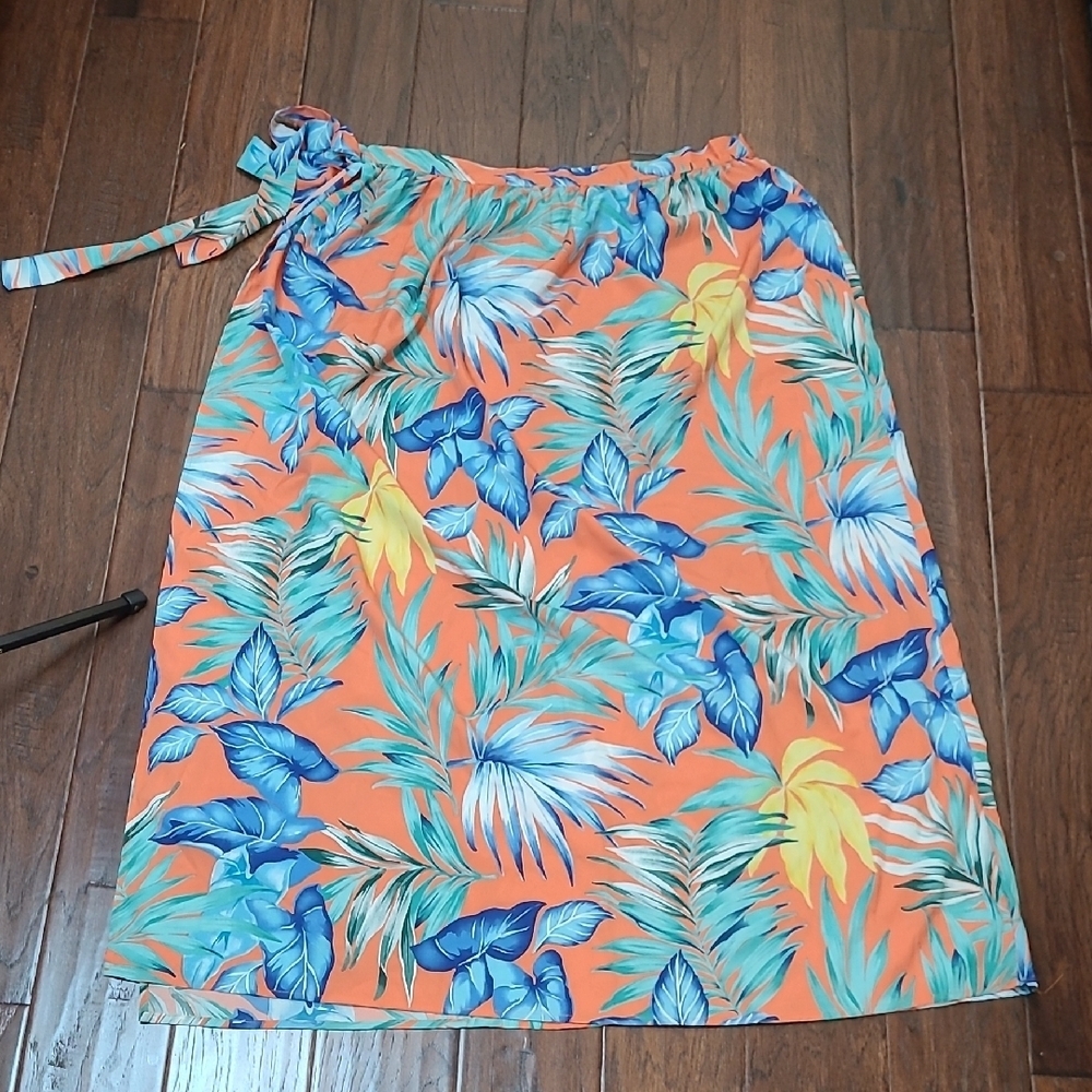 NWT SHEIN VCAY Orange Tropical Leaf Print Swim Sarong size 1XL